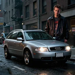 Audi A4 B6 Avant (2002), a gritty neo-noir, dramatic lighting, cinematic, establishing shot, extremely high detail, photorealistic, cinematic lighting, artstation, style by greg rutkowsky, Max Payne (PC) (2001) winter new york
