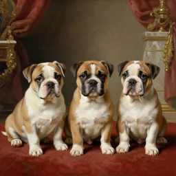 baroque rococo painting The Three Fancy Royal Pitbull Puppies in the parlor  portrait Greg Hildebrandt high detail cute