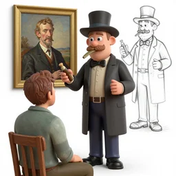the famous snake oil salesman Uncle Aloysius curing a patient of the just'd, painting by Grant Wood, 3D rendering by Beeple, sketch by R. Crumb