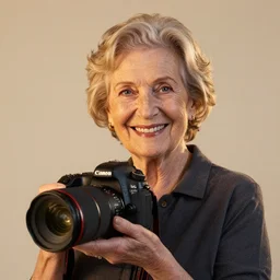 stunning portrait photography of smiling beautiful old lady in simple background, award wining, canon 5 d mk 4, art lens, golden hour f 1. 4,