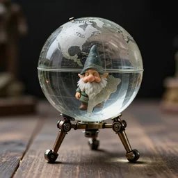 a glass globe walking on mechanical legs, a gnome peeking out, dnd