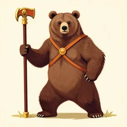 a brown bear as warrior drawn in soviet style