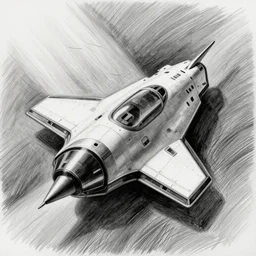 black - and - white pencil drawing of a spaceship