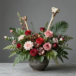 Professional floral arrangement of human flesh, bones, rotten meat