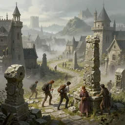 people turned to stone in a fantasy town surrounded by fog, art by artgerm and greg rutkowski and magali villeneuve, d & d, fantasy, highly detailed, digital painting, trending on artstation, concept art, sharp focus, illustration