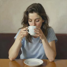 Woman drinking coffee, by Krenz Cushart