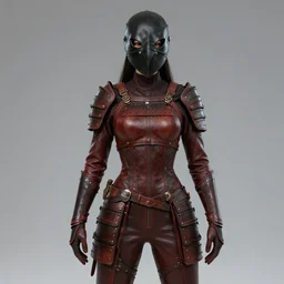 female adventurer in tight full - body leather armor of japanese design and a leather crow mask, trending in artstation, establishing shot