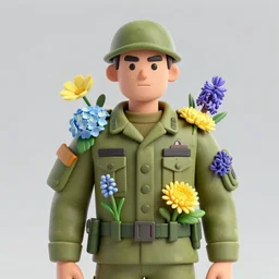 handmade character portrait of a serious american soldier man, flowers growing on him, amaratyllis, hydrangea, chrysanthemum, hyacinth, in the style of artgerm and enki bilal and bastien lecouffe - deharme, wlop, line art, watercolor, cinematic lighting, hyperdetailed, hyperrealistic