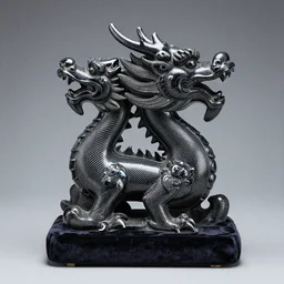 a dragon statue, diorite, carbon nanotubes, velvet, lumen reflections, anaglyph