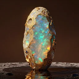 giant monolith made of opal on the moon, moody, warm tones, water reflection : : by jeff koons, dan mcpharlin daniel merrian : : ornate, dynamic, particulate, rich colors, intricate, elegant, highly detailed, centered, artstation, smooth, sharp focus, octane render, 3 d