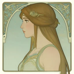 side profile artwork, imogen poots paladin, by eve ventrue, casey weldon, charles vess, martine johanna, artgerm, jakub rebelka. art nouveau neo - gothic tarot card by mucha. dota. swirly intricate linework background. gaudy colors, sharp edges. ultra clear detailed. 8 k. elegant. octane render