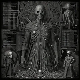 phantasmagoria by jeffrey smith and wlop and gustave dore, featuring wires, circuitry, code, binary, cryptonomicon, dmt entity, ambient occlusion, 3 d concept render, scientifically accurate, artstation, intricate, beautiful, look at that detail!