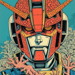 risograph grainy drawing vintage sci - fi, satoshi kon color palette, gigantic gundam full - body covered in dead coral reef, 1 9 8 0, kodachrome, natural colors, comicbook spreadsheet, codex seraphinianus painting by moebius and satoshi kon and dirk dzimirsky close - up portrait