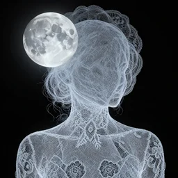 looking at the full moon, transparent soul leaving the body, filigree, lace, art by loish, dave mckean