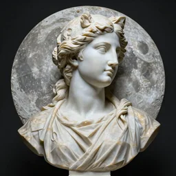 beautiful marble bust of the goddess of the moon, with ribbons in the style of Escher, by Michelangelo