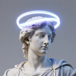 a 3 d neon ring on the head of a renaissance statue, 3 d render