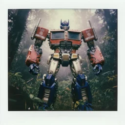 full shot!! big chest!! transformers robot delorean armored transformers robot sci - fi hulked oversized, fog, in deep jungle forest jungle, overcast! cinematic focus, old damagaed polaroid photo, vintage, neutral colors, faded!! very soft lights, big overcast, very foggy, full shot by steve hanks, by serov valentin, by lisa yuskavage, by andrei tarkovsky