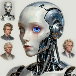 amish cyborg with one robotic eye, highly detailed by peter mohrbacher, hajime sorayama, wayne barlowe, boris vallejo, aaron horkey, gaston bussiere, craig mullins