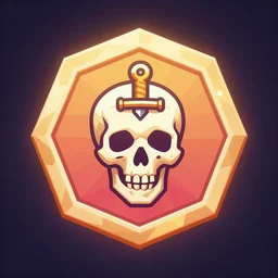 bonecolor hexagon powerful magic human sacrifice symbol, skull with dagger, epic legends game icon, stylized digital illustration, radiating a glowing aura global illumination, octane render, unreal engine