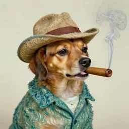cigar smoking dog wearing a hat van gogh