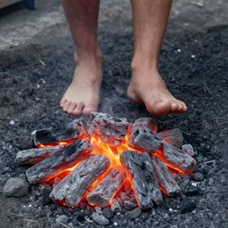 bare feet walking over hot coals