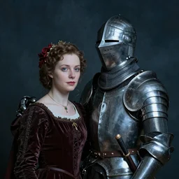 Portrait of a knight with his wife, cold lighting,