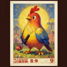 1 9 8 9 retro game poster. bird samurai. cozy. character class. drew struzan. keith parkinson. oil on canvas
