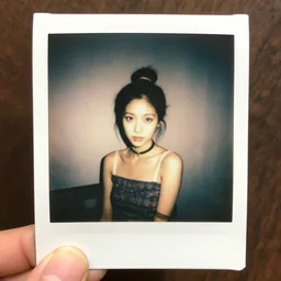 a young girl with her hair in a bun, a polaroid photo by kusama, trending on instagram, neo - dada, y 2 k aesthetic, 1 9 9 0 s, seapunk