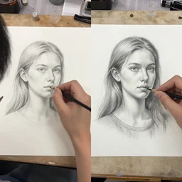 a pencil sketch, before and after art workshop