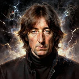 Beautiful face Portrait of John Lennon, powerful magic, thunders, dramatic lighting, intricate, wild, highly detailed, digital painting, artstation, concept art, smooth, sharp focus, illustration, art by artgerm and greg rutkowski and alphonse mucha, footage from space camera