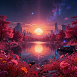 urbex by jeanne gang, infrared universe lake steampunk thermal vision magic realism apocalyptic flowers sunset hyperrealism azeroth morning sun elysian cosmic landscape san andreas assassin's creed futuristic meadow dramatic lighting bladerunner 2 0 4 9 laser synthwave neon signs, archdaily, wallpaper, highly detailed, trending on artstation.