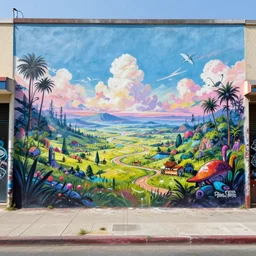 wonderful solarpunk landscape as street graffiti art
