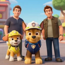 jordan peterson, joe rogan, and ben shapiro as characters on paw patrol anime, disney, pixar, 8 k, hd, dof, kodak film, volumetric lighting, subsurface scattering, photorealistic, octane render, details
