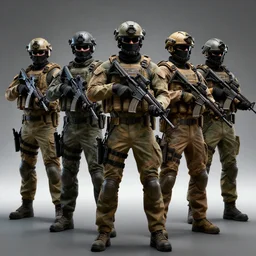 five special forces agents wearing body armor and assault rifles looking tough and cool, intricate, hyper detailed, accent lighting, dramatic light, 4 k octane render