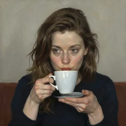 Portrait of a woman drinking coffee, by Lois Van Baarle