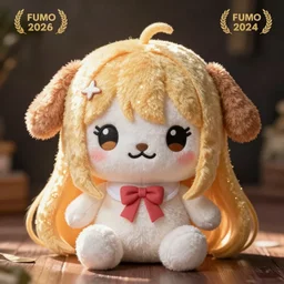 cute fumo plush of a poodlegirl, anime girl