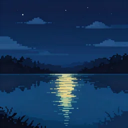 night sky reflected in the water, landscape pixel art