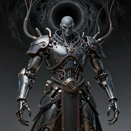 cthulhu samurai, robotic arms, , lots of cables and wiring, electrical details, black hole, trending on artstation, by Hajime Sorayama and Boris Vallejo