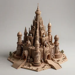 mc escher and hr giver inspired isometric claymation diorama of the huge steampunk citadel by wes anderson