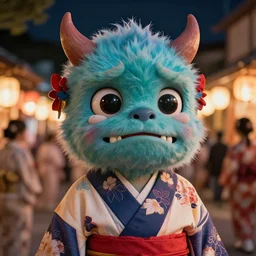 a scary cute beautiful monster face wear elegant yukata in festival | | summer night, realistic shaded, pleasant face, good looking, fine details, 4 k realistic, cryengine, realistic shaded lighting poster by greg rutkowski, magali villeneuve, artgerm, jeremy lipkin and michael garmash and rob rey