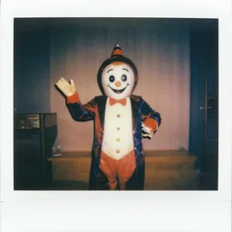 Polaroid of candy man smiling in candy land ,creepy pasta