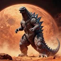 giant godzilla on mars planet, kodachrome photo