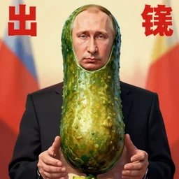 propaganda poster of vladimir putin inside a pickle costume, highly detailed