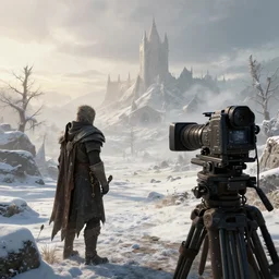 a professional concept art of whiterun from skyrim, morning time, designed by john j park, cinematic camera shot, winter setting, trending on artstation, extremely detailed, perfect studio quality, cgi