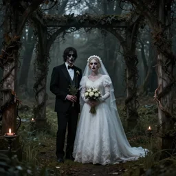 folk horror art style depiction of a wedding. eerie.