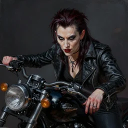 portrait painting of a badass vampire biker, sharp focus, award - winning, trending on artstation, masterpiece, highly detailed, intricate. art by rebecca guay