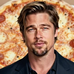 portrait of brad pitt, pizza texture,