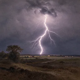 landscape of lightning in the style of john atkinson grimshaw