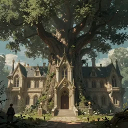 “a sorcerer school built in a massive world tree, epic, D&D, fantasy, intricate, cinematic lighting, highly detailed, digital painting, artstation, concept art, smooth, sharp focus, illustration, art by Artgerm and Greg Rutkowski and Alphonse Mucha”