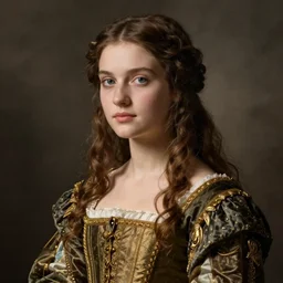 half - bust image of beautiful young woman in renaissance dress, art by paolo roversi
